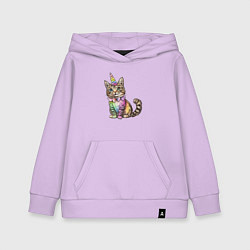 Толстовка детская хлопковая Праздничный котик в колпаке единорога, цвет: лаванда