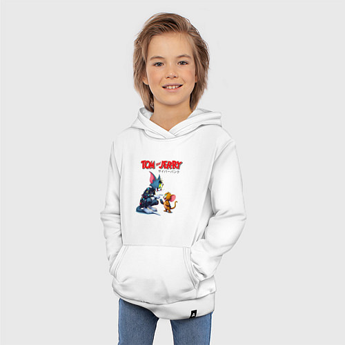 Детская толстовка-худи Tom and Jerry - cyberpunk / Белый – фото 3