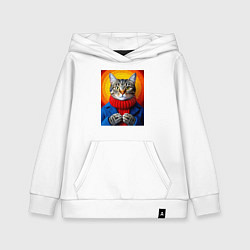 Толстовка детская хлопковая Котик в вязаной кофте, цвет: белый