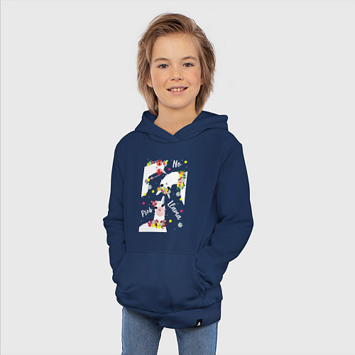 Детская толстовка-худи Семья три ламы с цветами / Тёмно-синий – фото 3