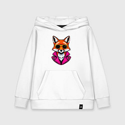 Толстовка детская хлопковая Лиса в очках и розовой куртке, цвет: белый