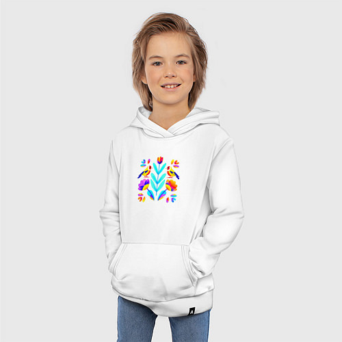 Детская толстовка-худи Неоновые цветы и птицы / Белый – фото 3