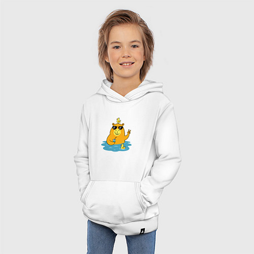 Детская толстовка-худи Капибара с уточками на море / Белый – фото 3