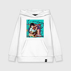 Толстовка детская хлопковая Мультяшная Хип-хоп девушка с касетой - ретро anime, цвет: белый