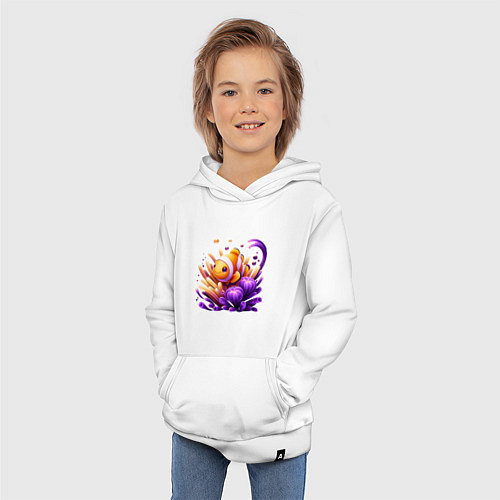 Детская толстовка-худи Рыбка клоун среди водорослей / Белый – фото 3