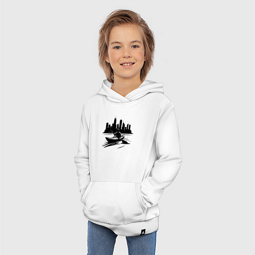 Детская толстовка-худи На каяке на фоне города / Белый – фото 3