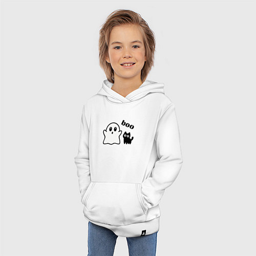 Детская толстовка-худи Хэллоуин, привидение и черный кот / Белый – фото 3