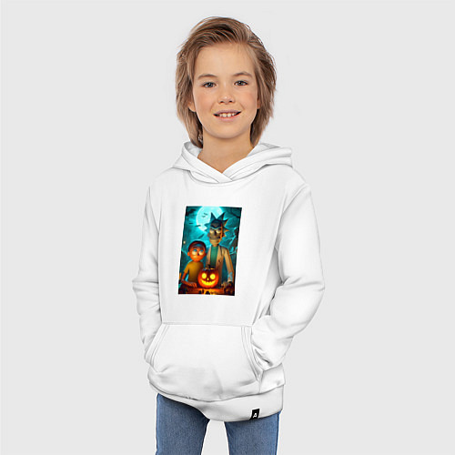 Детская толстовка-худи Rick and Morty with pumpkin - halloween night / Белый – фото 3