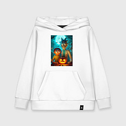 Толстовка детская хлопковая Rick and Morty with pumpkin - halloween night, цвет: белый