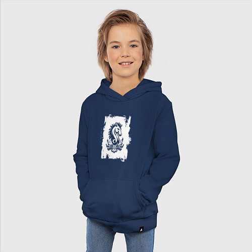 Детская толстовка-худи Белый жеребец / Тёмно-синий – фото 3