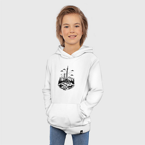 Детская толстовка-худи Нефтяная вышка в горах / Белый – фото 3