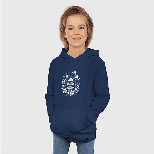 Детская толстовка-худи Пасхальное яйцо в цветах / Тёмно-синий – фото 3