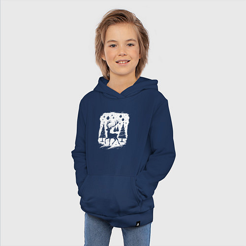 Детская толстовка-худи Олень в новогоднем лесу / Тёмно-синий – фото 3