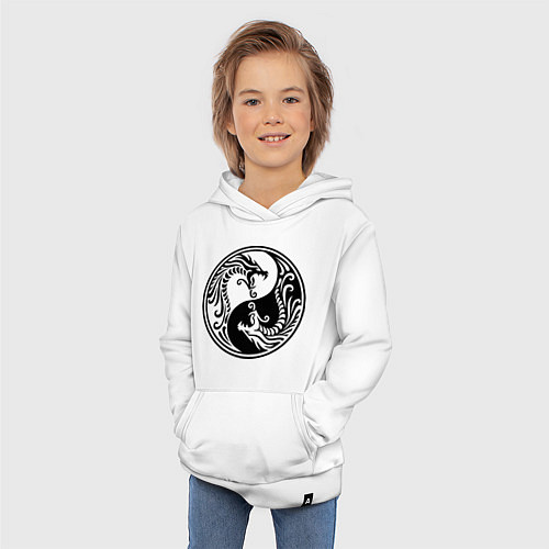 Детская толстовка-худи Два дракона Инь Янь / Белый – фото 3
