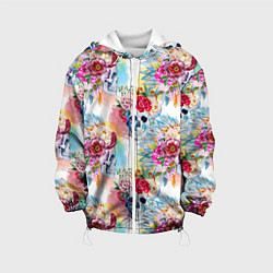Куртка с капюшоном детская Цветы и бабочки 5, цвет: 3D-белый