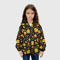 Куртка с капюшоном детская Цветочный узор, цвет: 3D-черный — фото 2