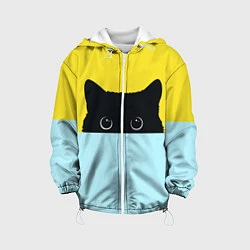 Куртка с капюшоном детская Черный кот выглядывает, цвет: 3D-белый