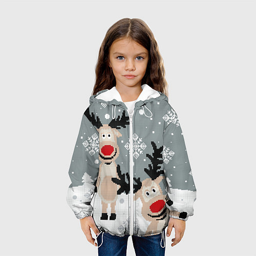 Детская куртка Вязанный узор с оленями / 3D-Белый – фото 3