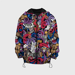Куртка с капюшоном детская Music collage, цвет: 3D-черный