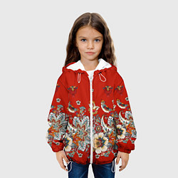 Куртка с капюшоном детская Орнамент с птицами, цвет: 3D-белый — фото 2