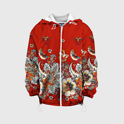 Куртка с капюшоном детская Орнамент с птицами, цвет: 3D-белый