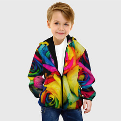 Куртка с капюшоном детская Разноцветные розы, цвет: 3D-черный — фото 2