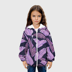 Куртка с капюшоном детская Tropical leaves 4 purple, цвет: 3D-белый — фото 2
