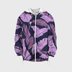 Куртка с капюшоном детская Tropical leaves 4 purple, цвет: 3D-белый