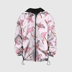 Куртка с капюшоном детская Розовый фламинго, цвет: 3D-черный