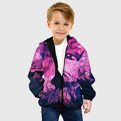 Куртка с капюшоном детская Розовый разводы жидкость цвета, цвет: 3D-черный — фото 2