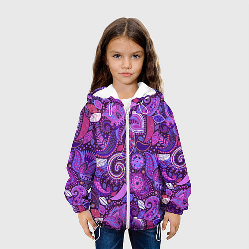 Детская куртка Фиолетовый этнический дудлинг / 3D-Белый – фото 3