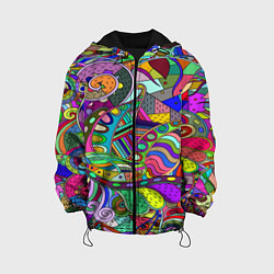 Куртка с капюшоном детская Дудлы узор разноцветный хиппи, цвет: 3D-черный
