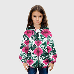 Куртка с капюшоном детская Гавайский гибискус, цвет: 3D-черный — фото 2