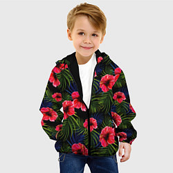 Куртка с капюшоном детская Тропические цветы и листья, цвет: 3D-черный — фото 2