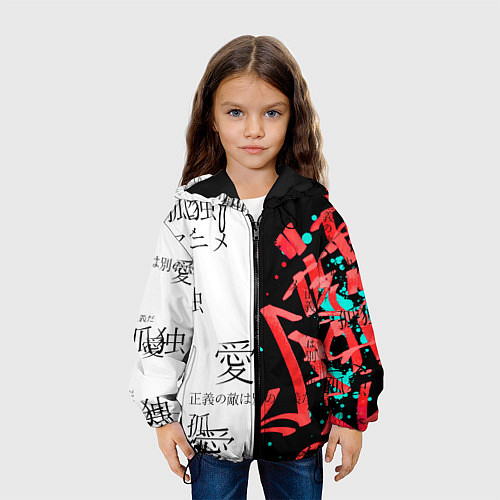 Детская куртка Японские надписи / 3D-Черный – фото 3