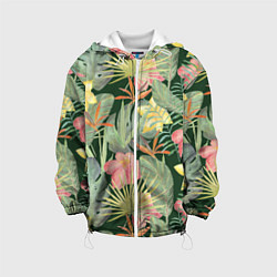 Куртка с капюшоном детская Тропические растения и цветы, цвет: 3D-белый
