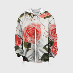 Куртка с капюшоном детская Нежные розы, цвет: 3D-белый