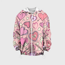 Куртка с капюшоном детская Розовые сердечки, цвет: 3D-белый