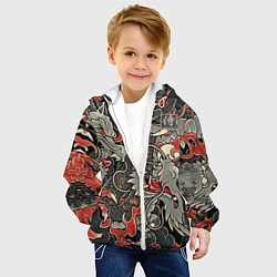 Куртка с капюшоном детская Самурай Якудза, драконы, цвет: 3D-белый — фото 2