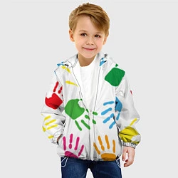 Куртка с капюшоном детская Цветные ладошки - Детский узор, цвет: 3D-белый — фото 2