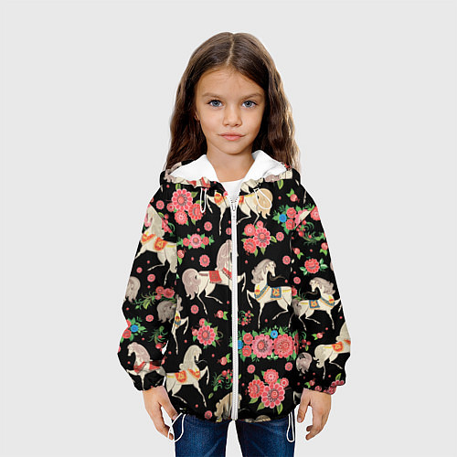 Детская куртка Лошади и цветы / 3D-Белый – фото 3