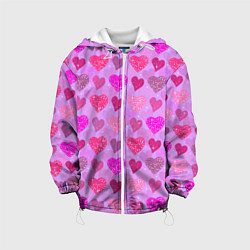 Куртка с капюшоном детская Розовые сердечки, цвет: 3D-белый