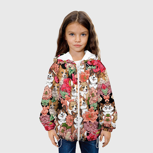 Детская куртка Корги & Цветы / 3D-Белый – фото 3