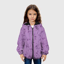 Куртка с капюшоном детская Листья на фиолетовом фоне, цвет: 3D-черный — фото 2