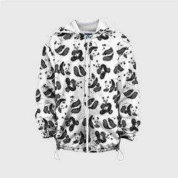 Куртка с капюшоном детская Акварельные панды паттерн, цвет: 3D-белый