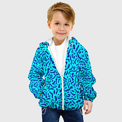 Куртка с капюшоном детская Неоновые синие узоры, цвет: 3D-белый — фото 2