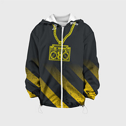 Куртка с капюшоном детская Золотой магнитофон на цепи, цвет: 3D-белый