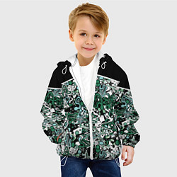 Куртка с капюшоном детская Черно-зеленые каракули, цвет: 3D-белый — фото 2