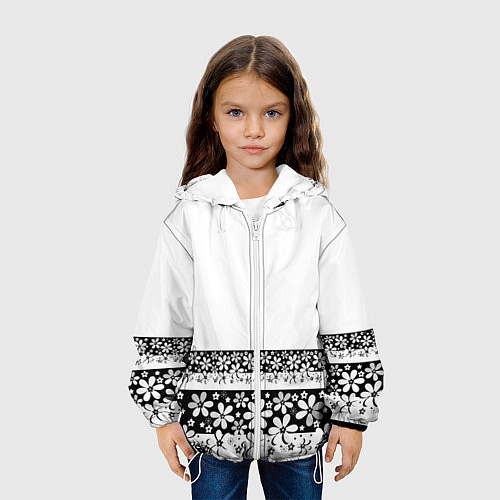 Детская куртка Черно-белый цветочный принт / 3D-Белый – фото 3