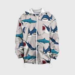 Куртка с капюшоном детская Кровожадные акулы паттерн, цвет: 3D-белый